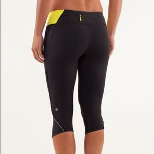 Lululemon Run Fast & Free Crop Black & Split Pea 6